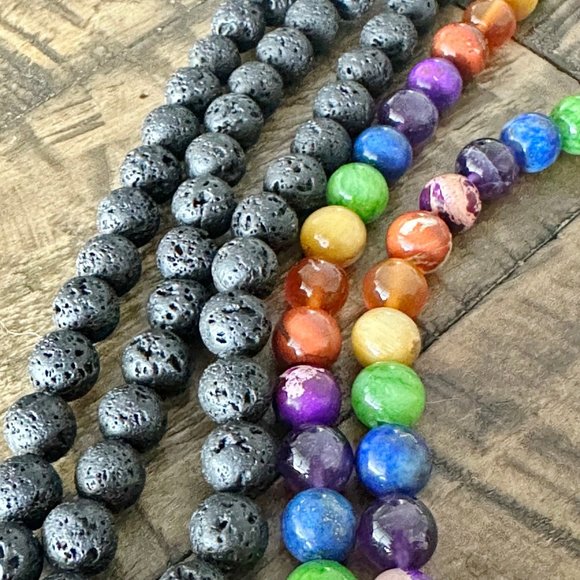 Lava Rock Chakra Bead Strand Bundle Set - Picture 1 of 7